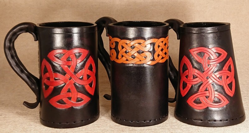 Hand Carved Full Grain Leather Tankards