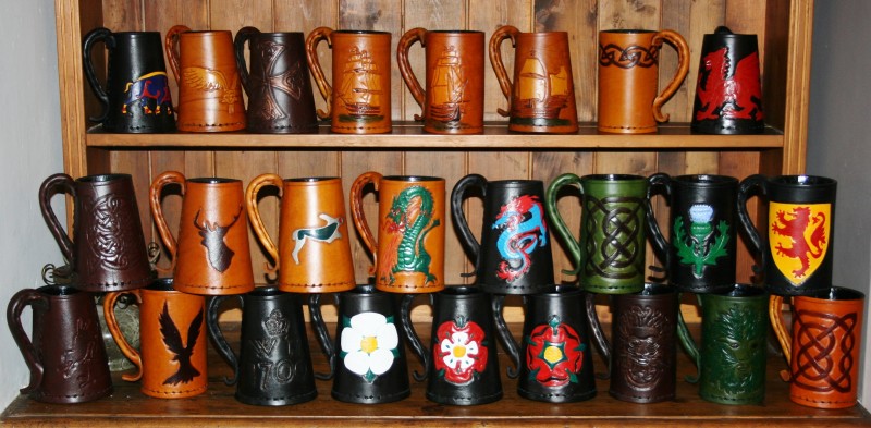 Hidebound Range of Hand Carved Leather Tankards and Jacks