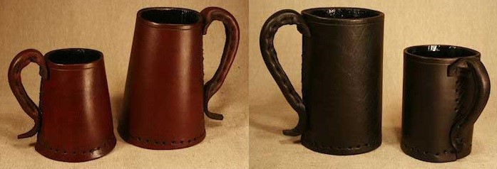 These leather tankards and jacks could be fun additions to Dungeons and Dragons and fantasy themed parties