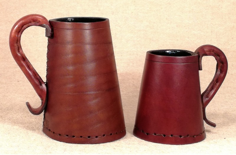 Large and Small Tudor Leather Tankards