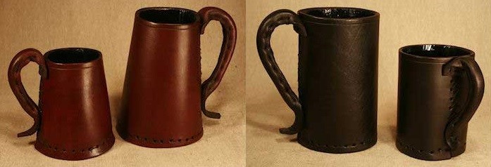These leather tankards and jacks could be fun additions to Dungeons and Dragons and fantasy themed parties