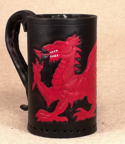 Welsh Dragon Hand Carved Leather Tankard Jack