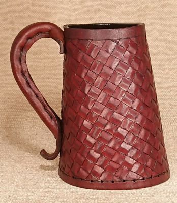 Basket Weave Hand Carved Leather Tankard & Jack