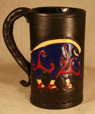 Pictish Boar Leather Tankard  & Jack -  Hand Carved