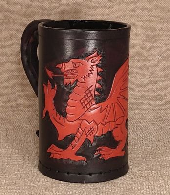 Welsh Dragon Leather Tankard & Jack  -  Hand Carved