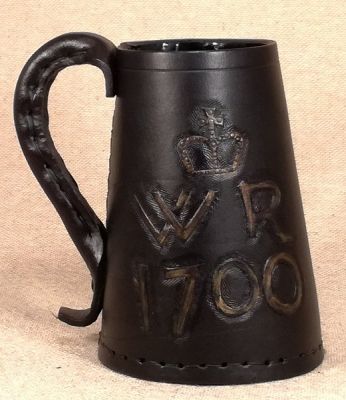 "WR" 1700 Hand Carved Leather Tankard & Jack