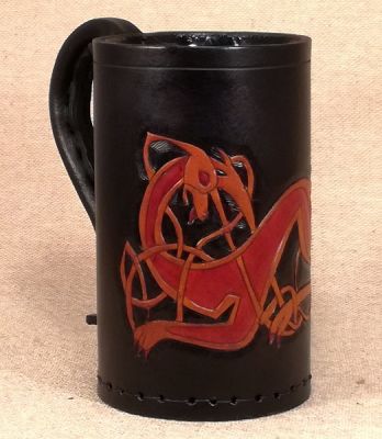 Book of Kells Dog Leather Tankard - Hand Carved