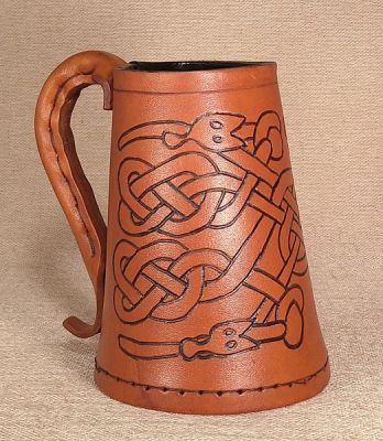 Leather Tankard  & Jack. Celtic Knot Serpent - Engraved