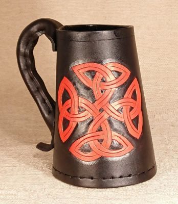 Circular Celtic Knot Leather Tankard & Jack - Hand Carved