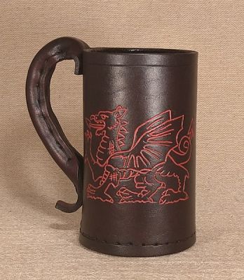 Welsh Dragon Leather Tankard & Jack  - Engraved