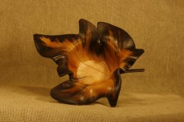 Leather Trinket Dish Leaf - Black and Tan