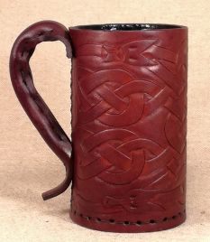 Leather Tankard Celtic Knot Serpent - Hand Carved or Engraved