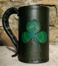 Irish Shamrock - Hand Carved Leather Tankard & Jack