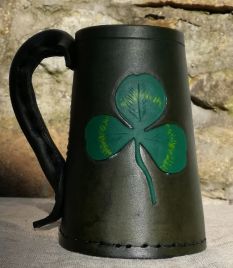 Irish Shamrock - Hand Carved Leather Tankard & Jack