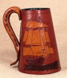 Leather Tankard Tall Ships. HMS Victory.  HMS Queen Charlotte. The Mary Rose.