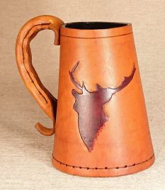 Leather Tankard. The Stag  Hand Carved