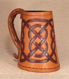 Square Celtic Knot Hand Carved Leather Tankard & Jack