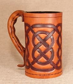 Square Celtic Knot Hand Carved Leather Tankard & Jack