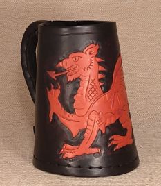 Welsh Dragon Leather Tankard & Jack  -  Hand Carved