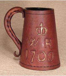 "WR" 1700 Hand Carved Leather Tankard & Jack